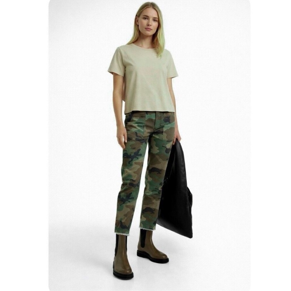Nili Lotan Jenna Pant Camo Slim Fit Raw Hem Cropped Trousers 00285W135 Size 27